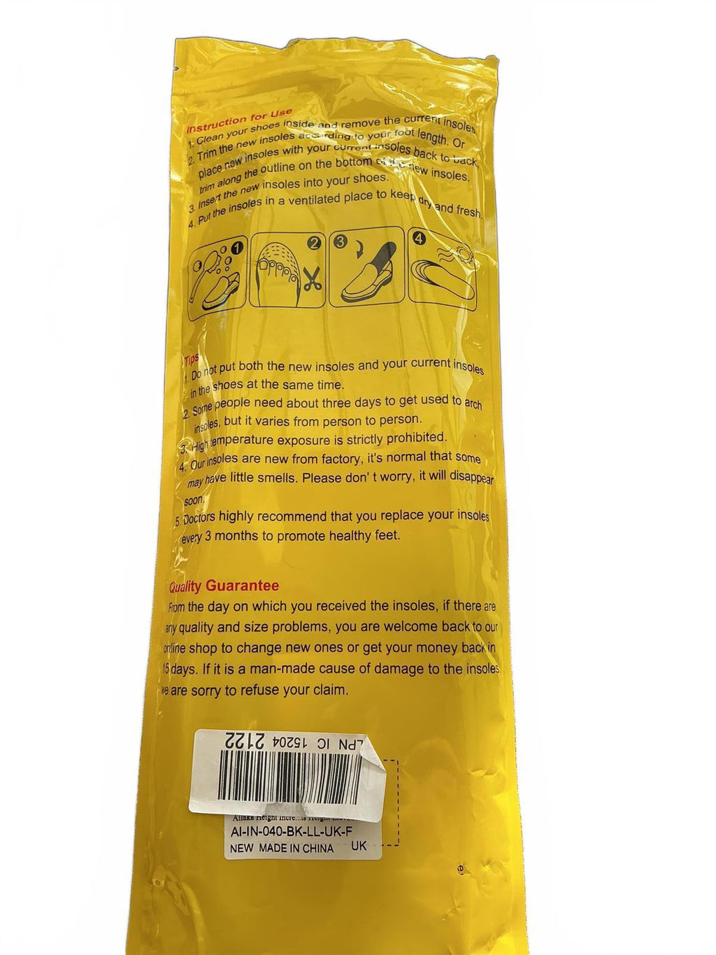 Ailaka Black Height Increase Cushion Shoe Insoles Size 42-45 8-10