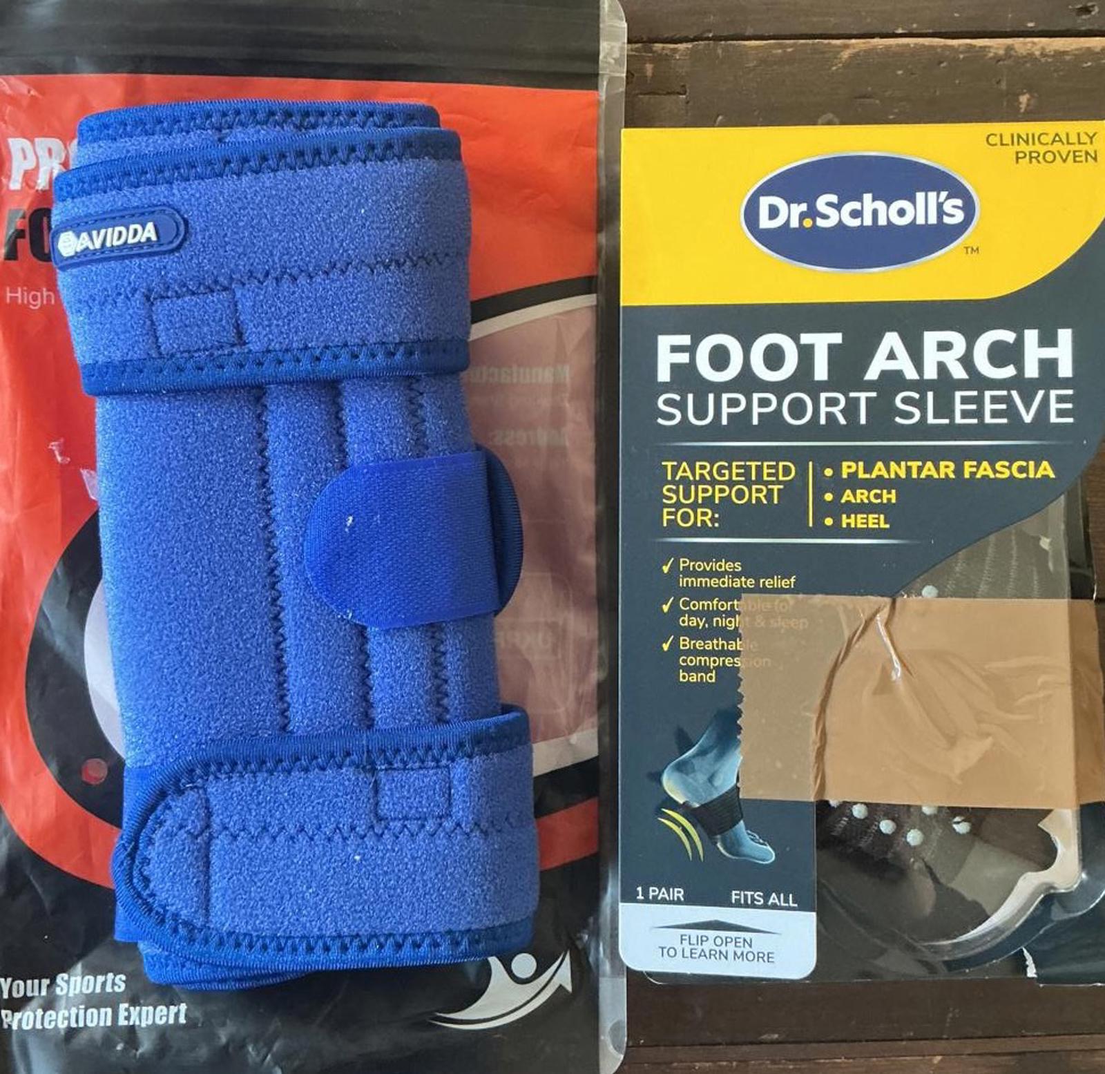 Dr. Scholl's Foot Arch Support Sleeve Blue Adjustable Size And Knee Brace Small
