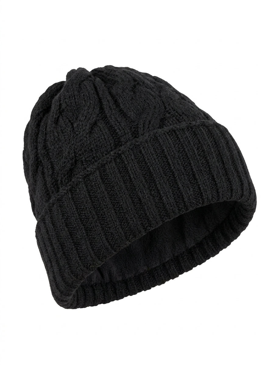 Free people Ladies Coast Line Knit Beanie Black Cable Knit Ribbed Cuff