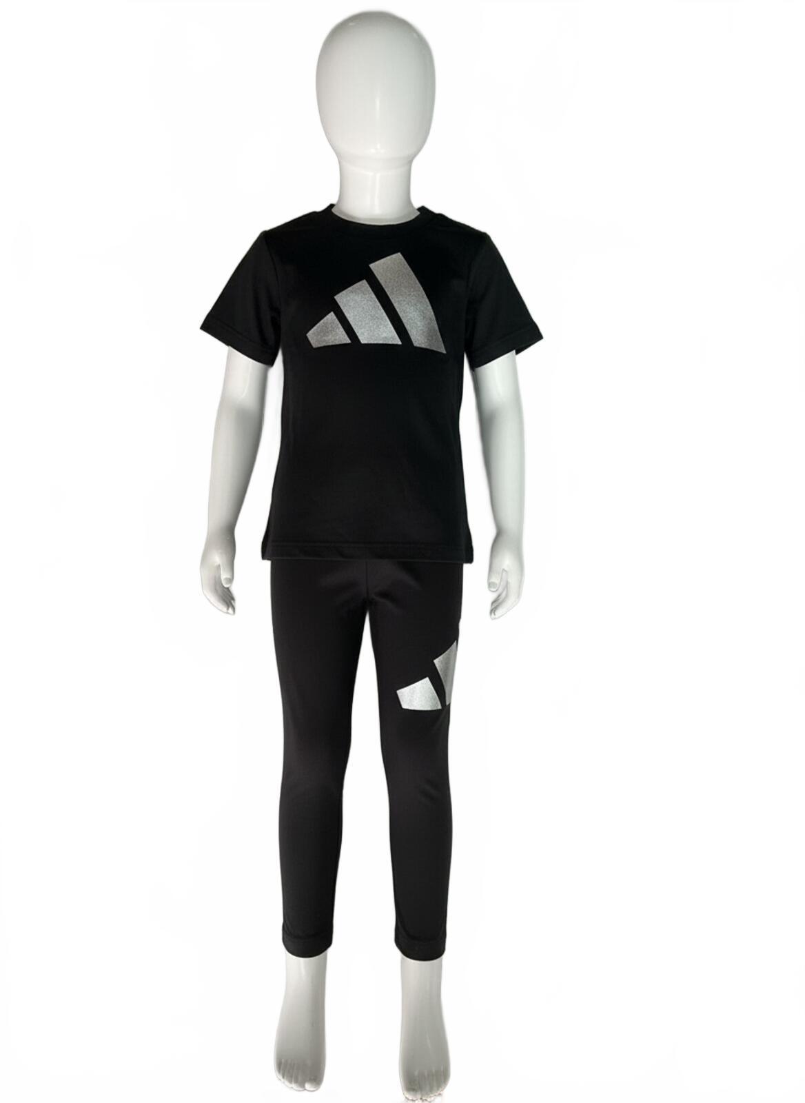 Adidas Glam Kids Black T-Shirt and Leggings Age 5-6 Comfortable Activewear