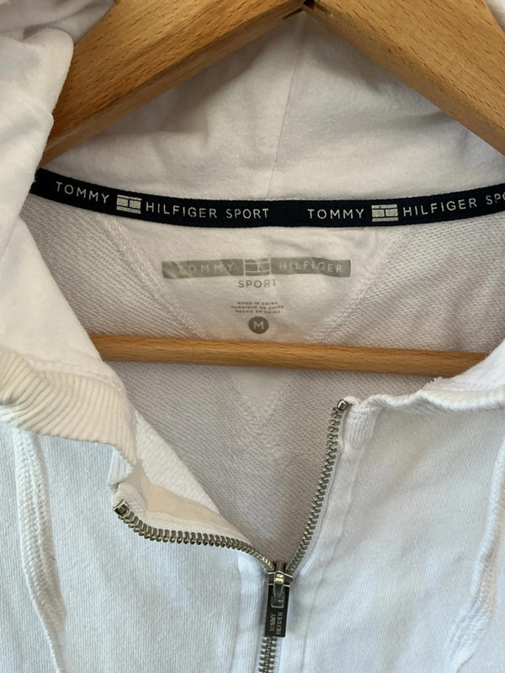 Tommy Hilfiger Sport White Zip-Up Hoodie Sweatshirt Size M Casual Wear