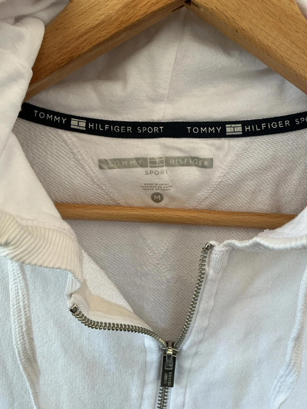 Tommy Hilfiger Sport White Zip-Up Hoodie Sweatshirt Size M Casual Wear