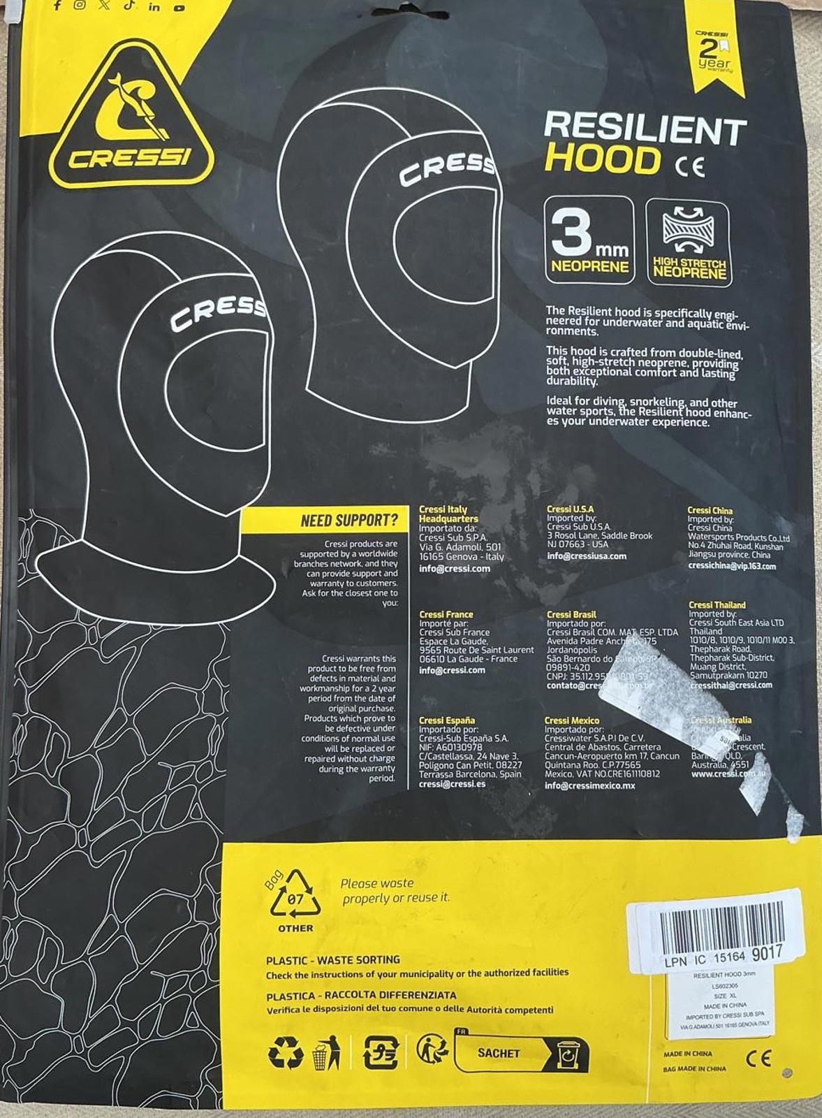 Cressi Resilient Hood 3mm Neoprene Size Xl