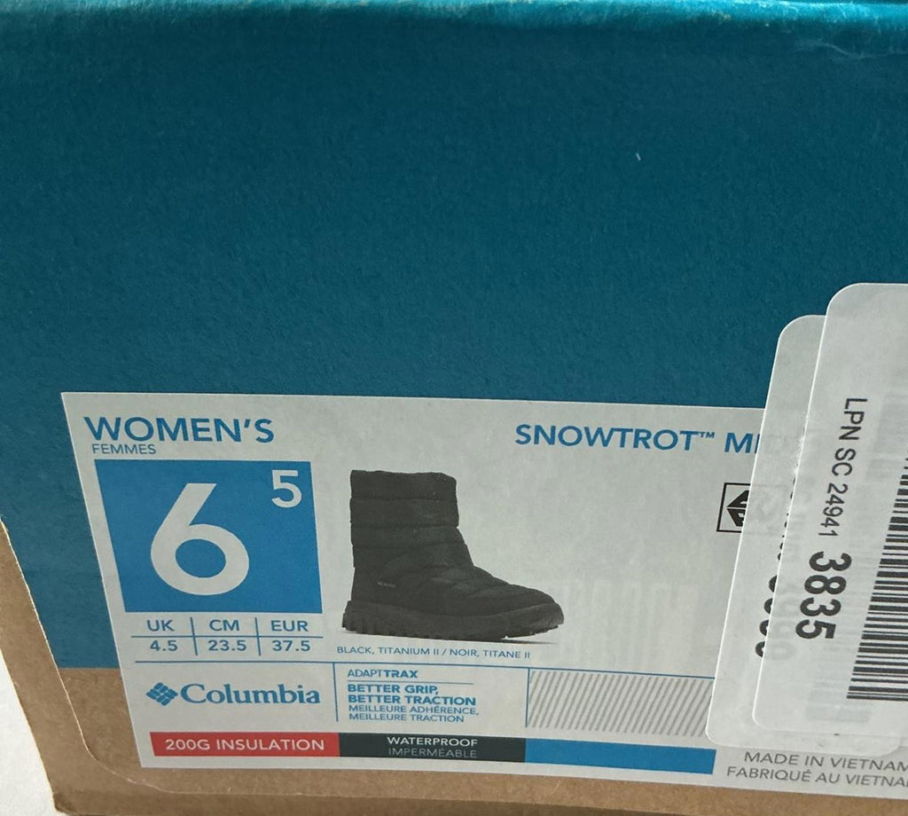 Columbia Waterproof Snow Trot Black Winter Boots Ski Size 4.5