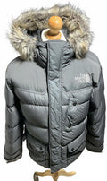 The North Face Men's Grey Puffer 800pro Jacket with Faux Fur Hood