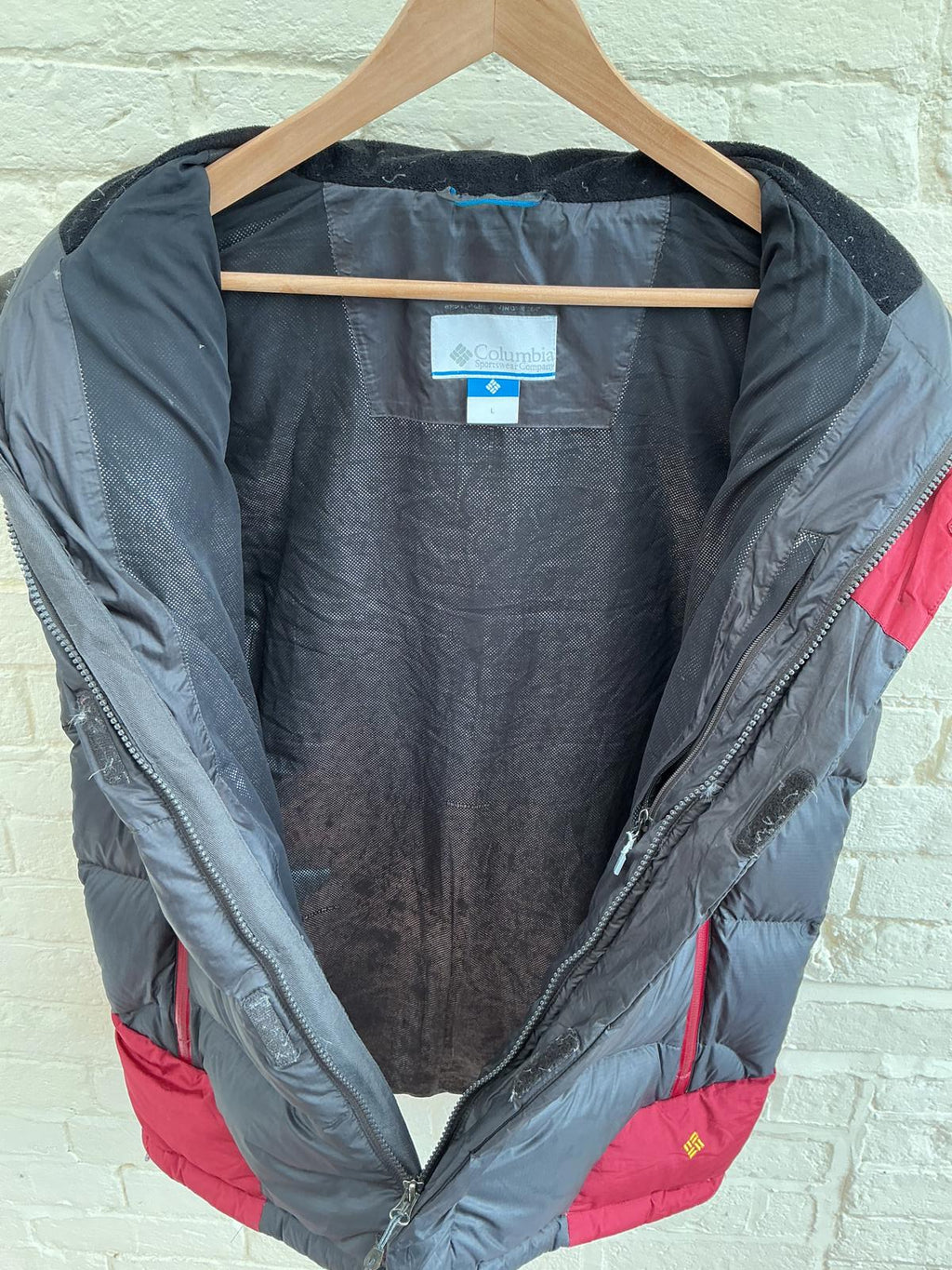 Columbia Men's Puffer Vest Two-Tone Red Gray Large Very Good Condition