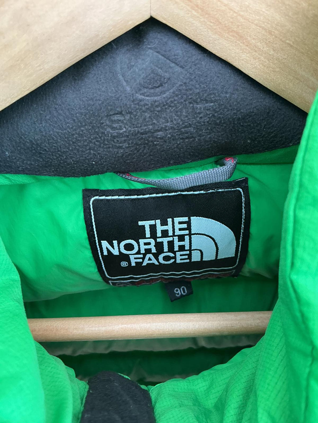 The North Womens Large Face Green and Black Hooded Puffer Jacket
