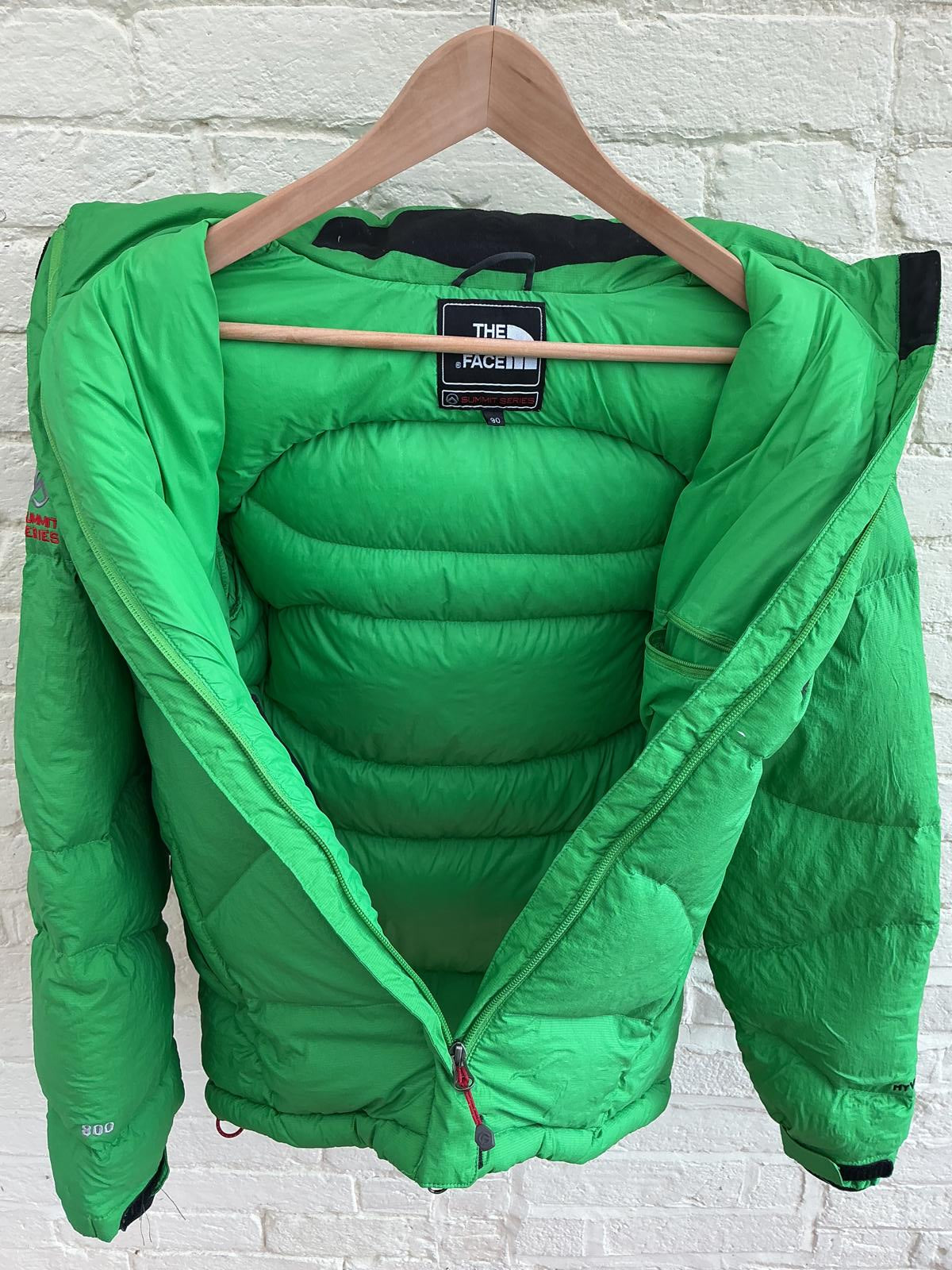 The North Womens Large Face Green and Black Hooded Puffer Jacket