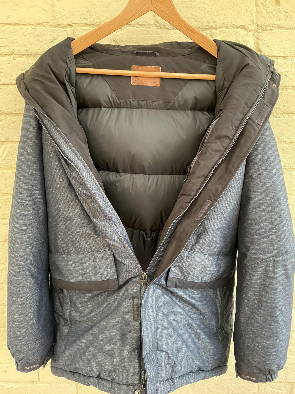 Men's Montbell Down Insulated Gray Hooded Puffer Jacket