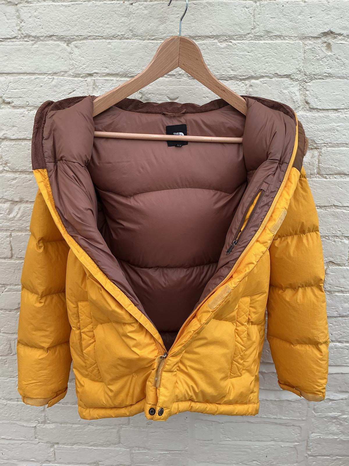 The North Face Women's Puffer Jacket Insulated Hood Yellow Brown Very Good