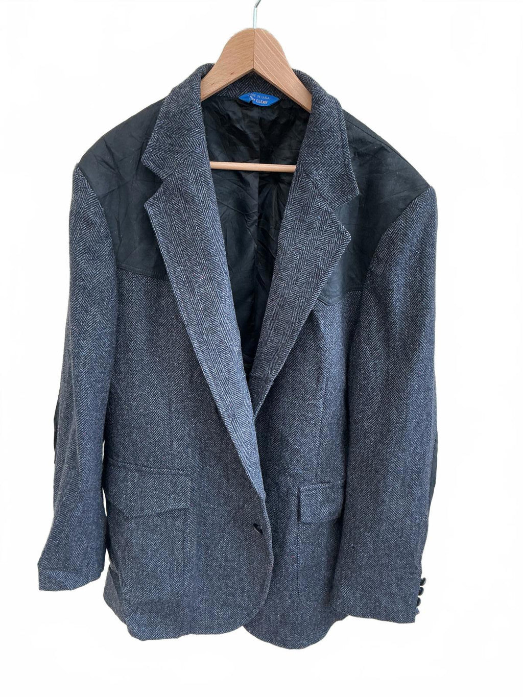 Men's Wool Blend Blazer with Leather Accents
