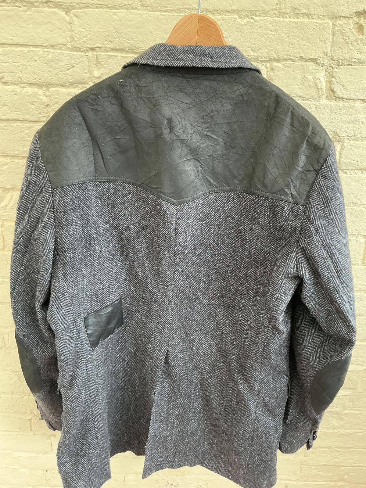 Men's Wool Blend Blazer with Leather Accents