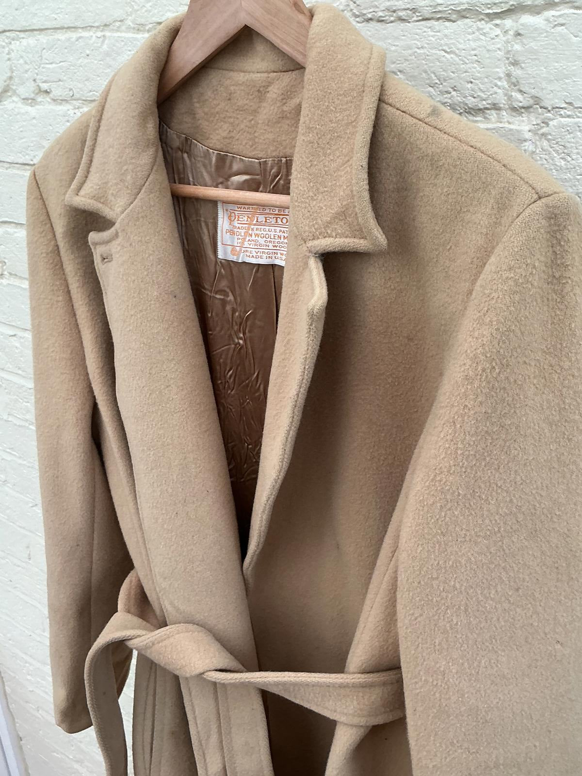 Pendleton Beige Women's Long Wool Trench Coat with Belt
