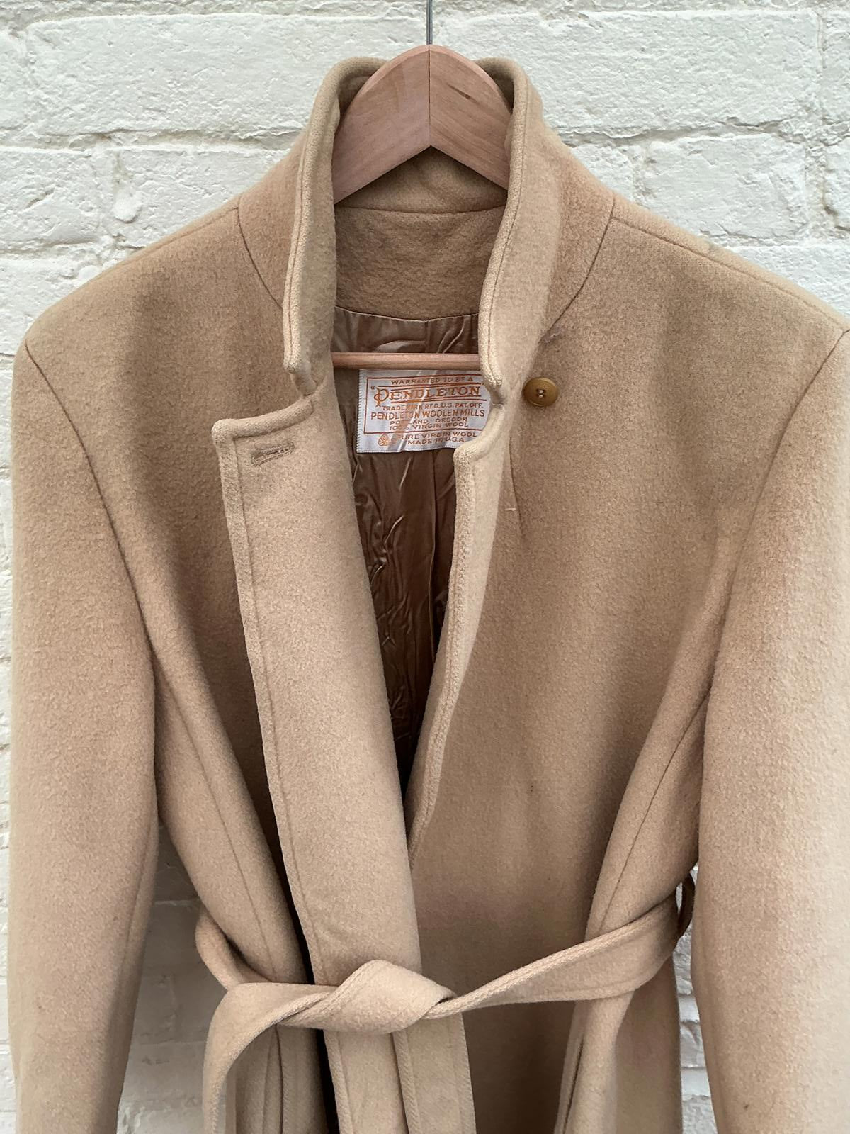 Pendleton Beige Women's Long Wool Trench Coat with Belt