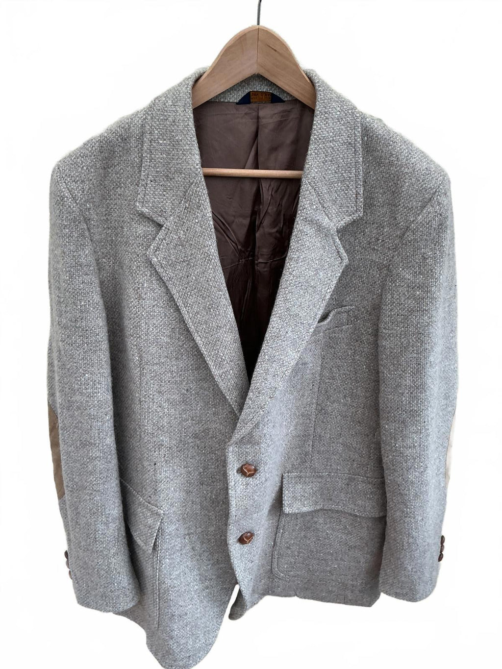 Men's Grey Wool Blend Blazer with Elbow Patches