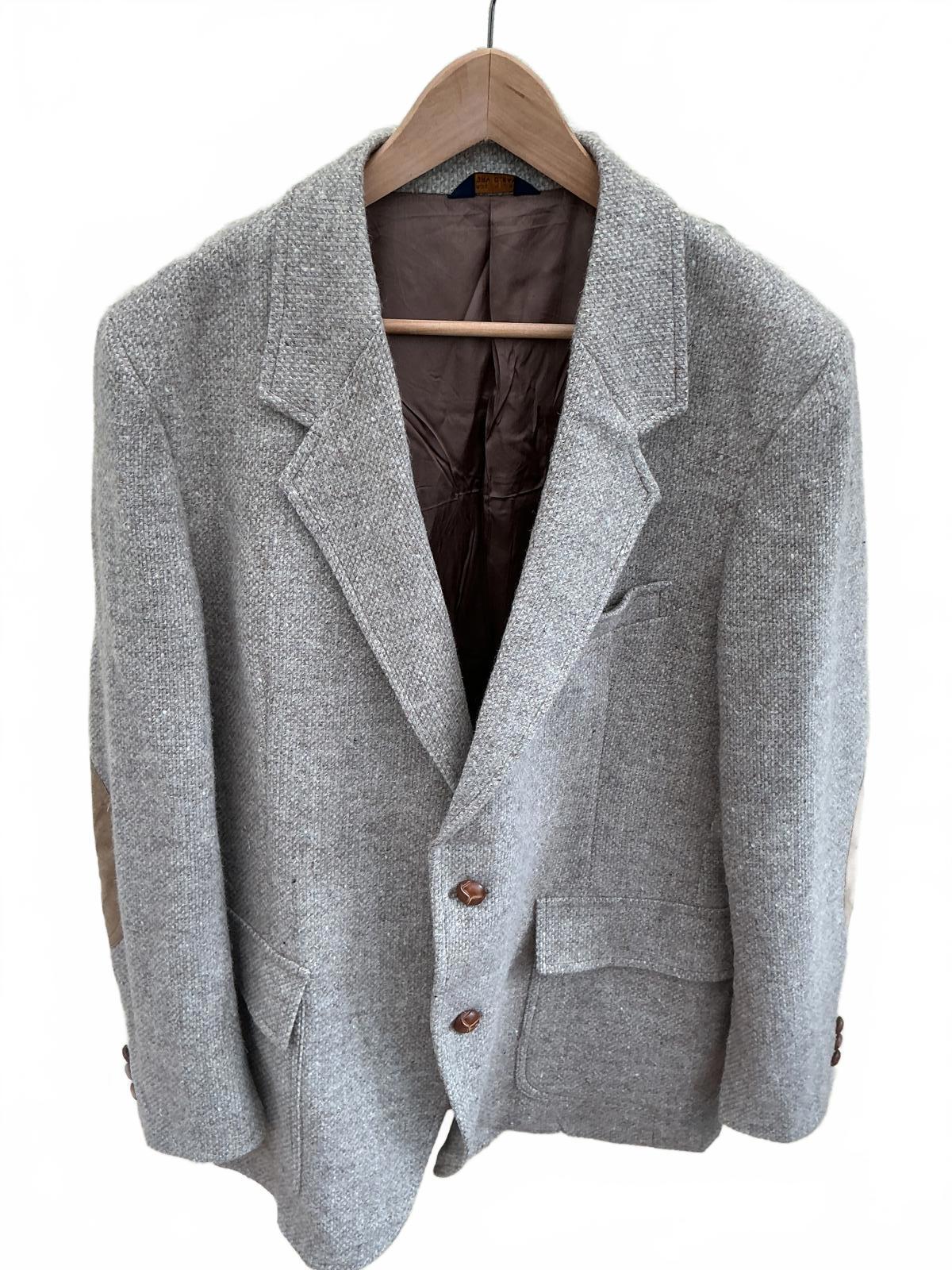 Men's Grey Wool Blend Blazer with Elbow Patches