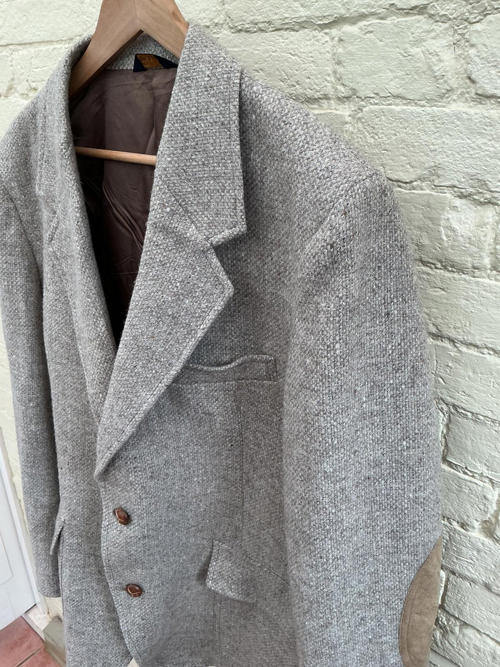 Men's Grey Wool Blend Blazer with Elbow Patches