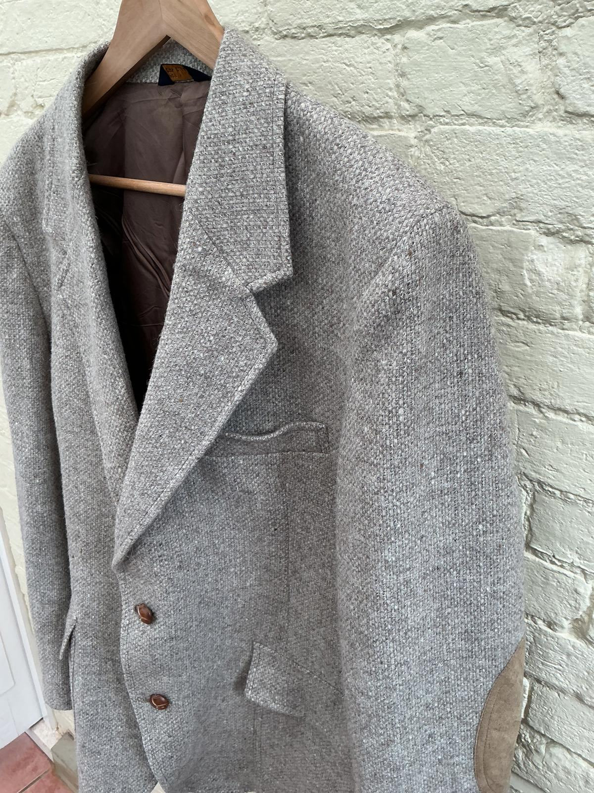 Men's Grey Wool Blend Blazer with Elbow Patches