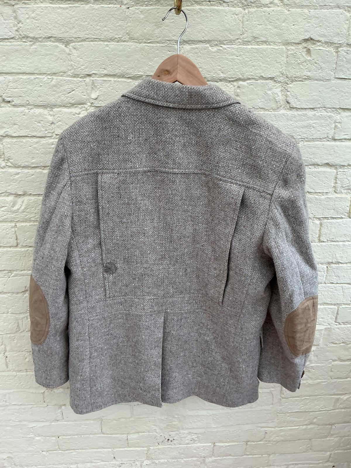 Men's Grey Wool Blend Blazer with Elbow Patches