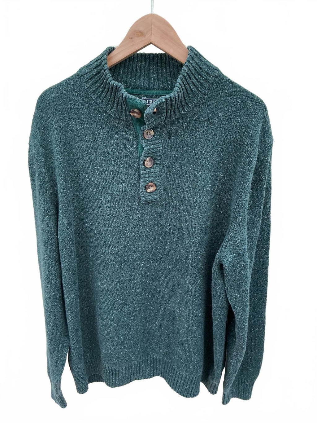 Izod Men's Green Knit Sweater with Button Collar