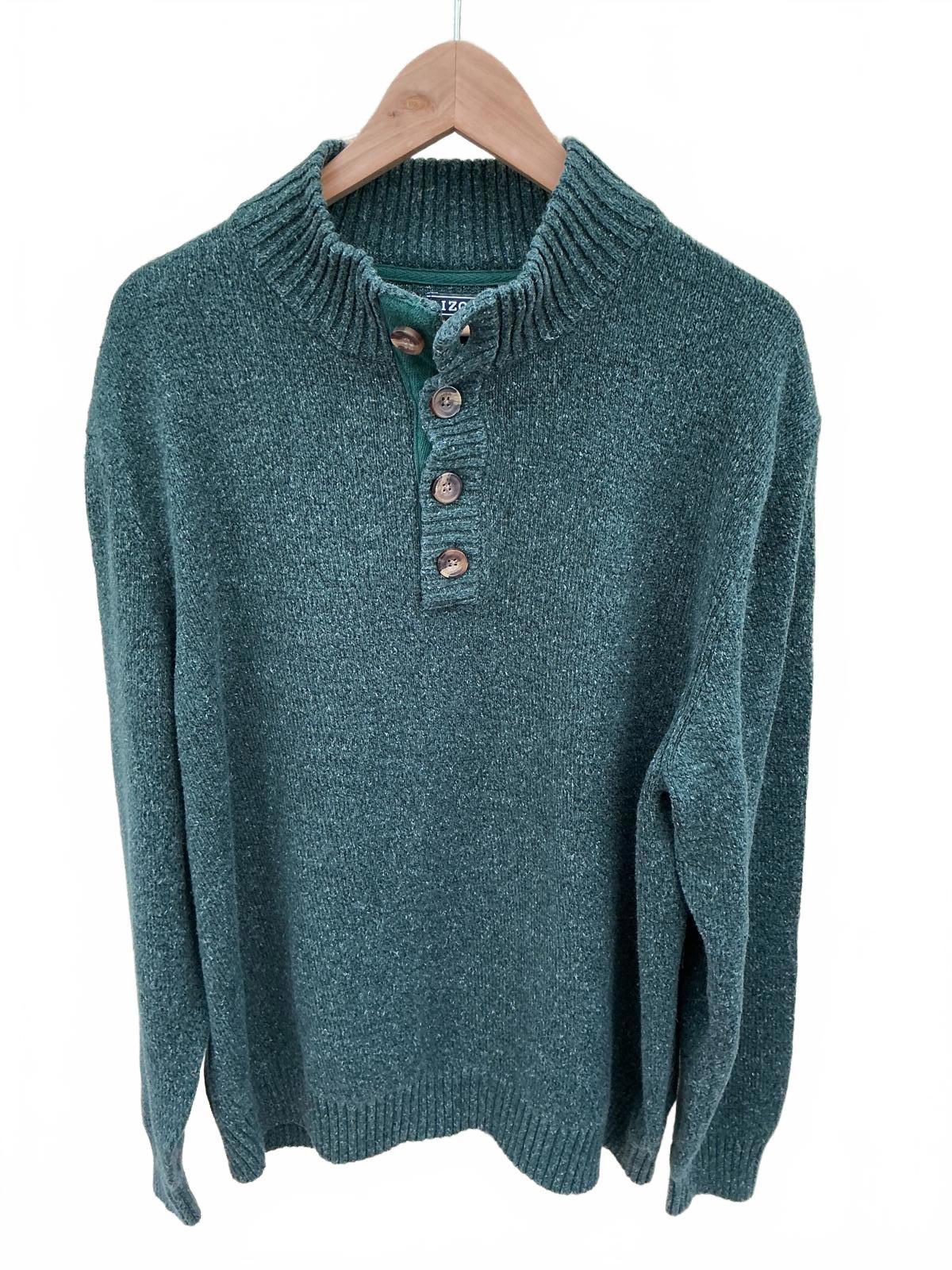 Izod Men's Green Knit Sweater with Button Collar