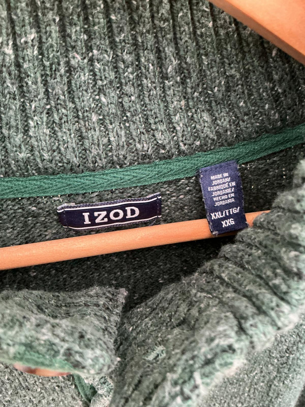 Izod Men's Green Knit Sweater with Button Collar