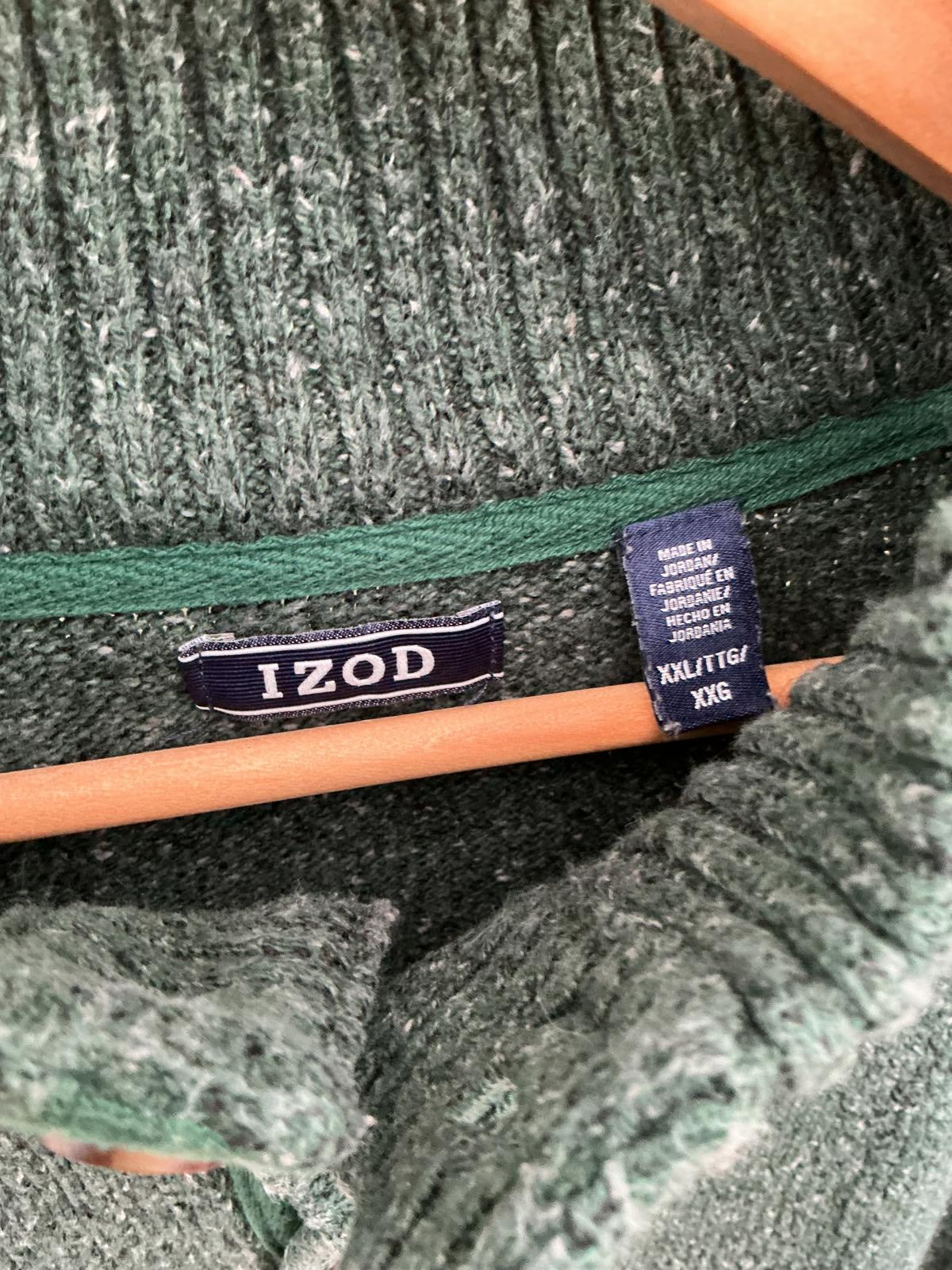 Izod Men's Green Knit Sweater with Button Collar