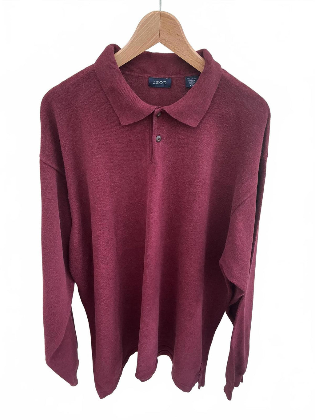 IZOD Men's XXL Long Sleeve Polo Shirt Burgundy Cotton