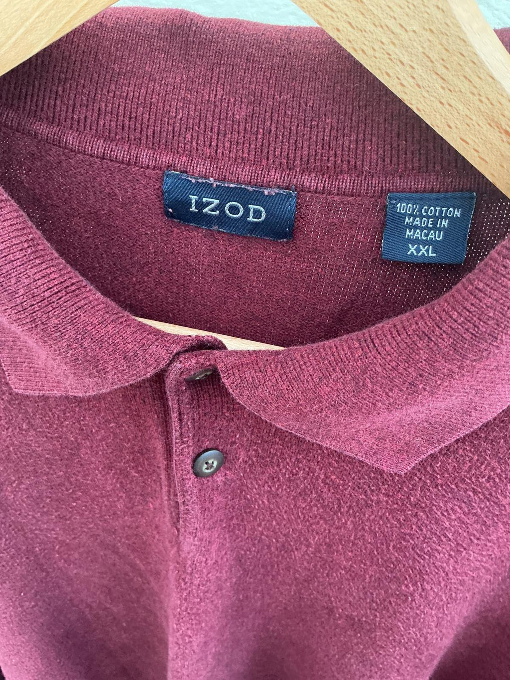 IZOD Men's XXL Long Sleeve Polo Shirt Burgundy Cotton