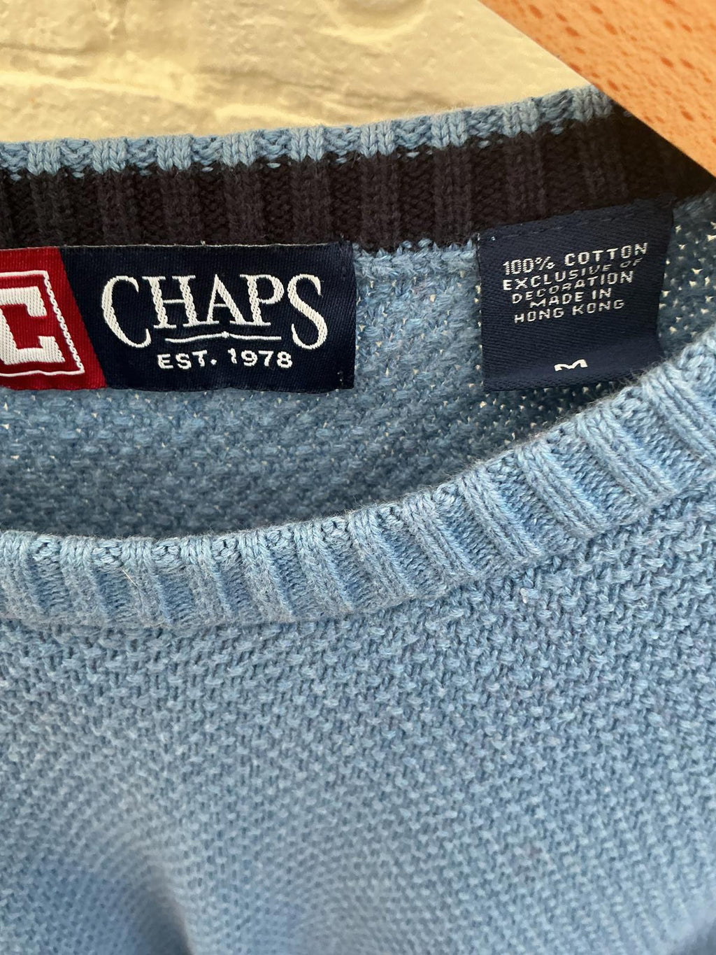 Chaps Men's Blue Cotton Crew Neck Sweater Medium