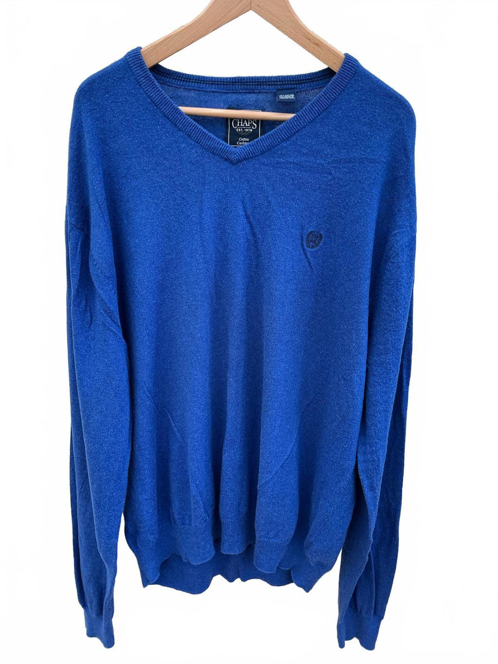 Chaps Men's V-Neck Cotton Cashmere Sweater XL Blue