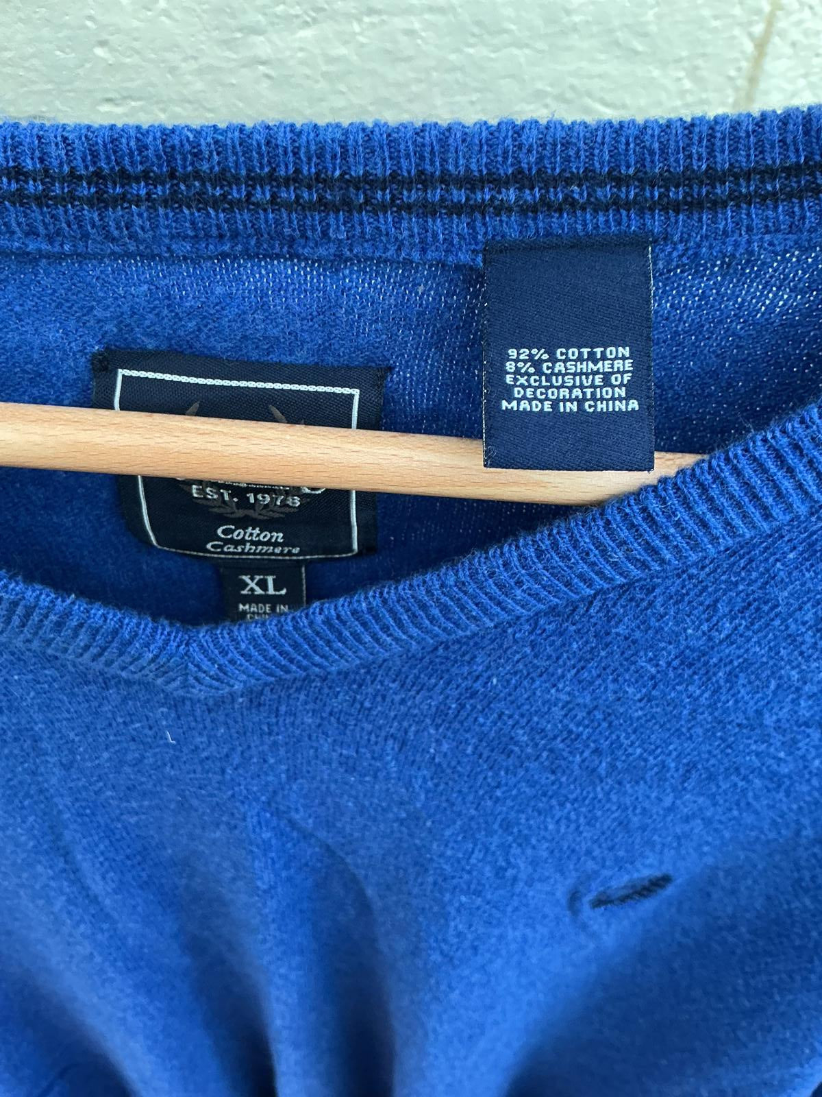 Chaps Men's V-Neck Cotton Cashmere Sweater XL Blue