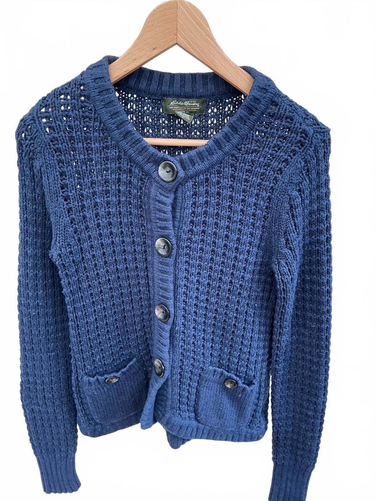 Eddie Bauer Blue Knit Button-Up Cardigan Sweater