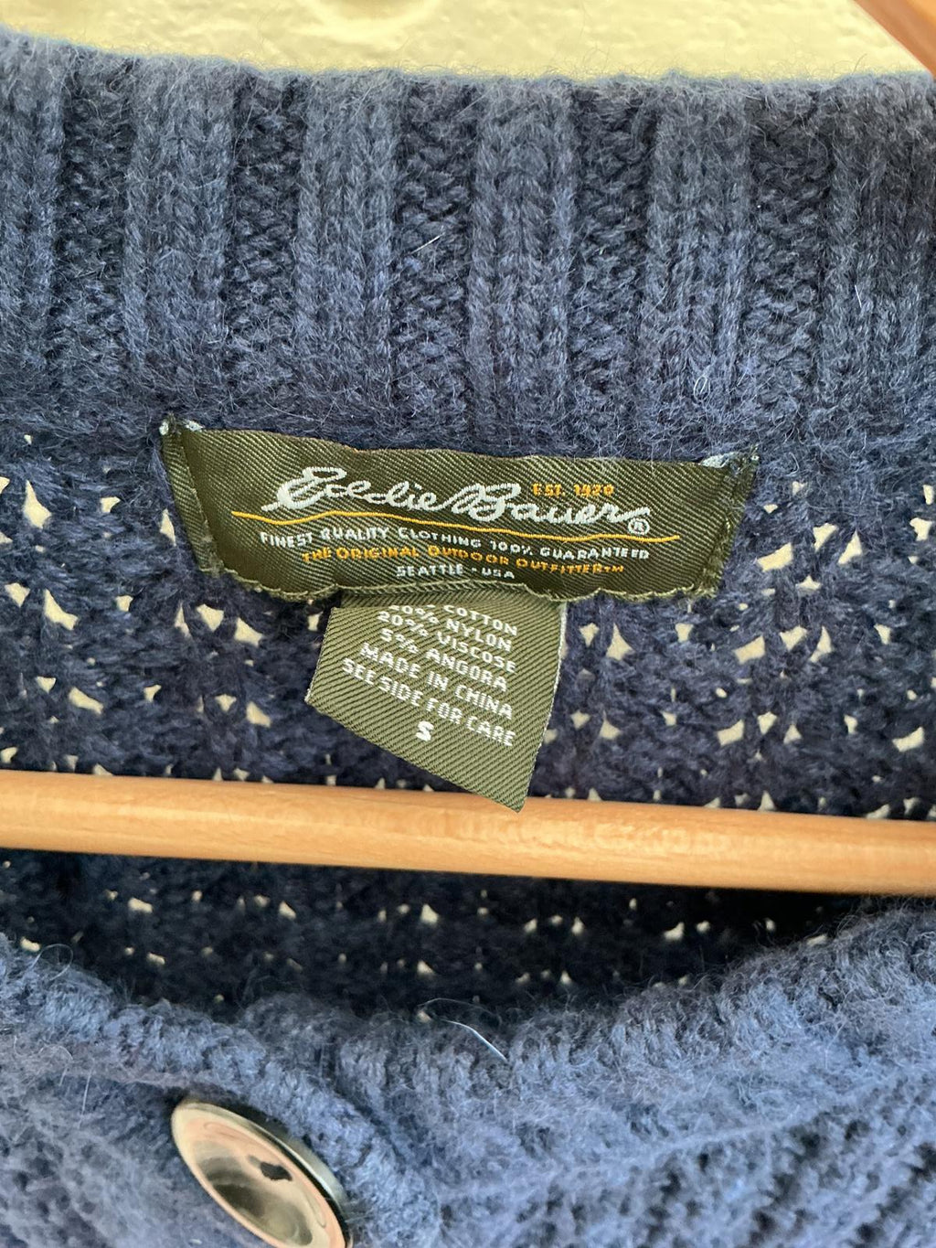 Eddie Bauer Blue Knit Button-Up Cardigan Sweater