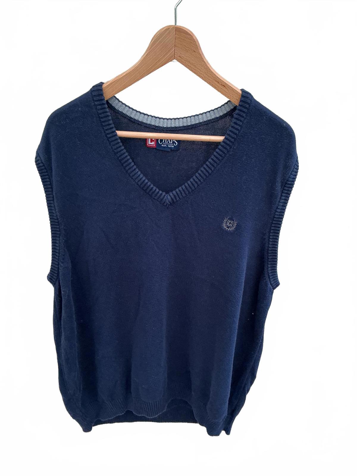 Chaps Men's Navy Blue V-Neck Sweater Vest Cotton Large