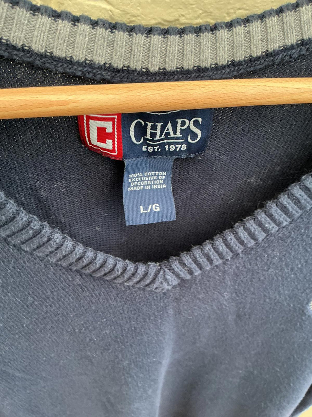 Chaps Men's Navy Blue V-Neck Sweater Vest Cotton Large