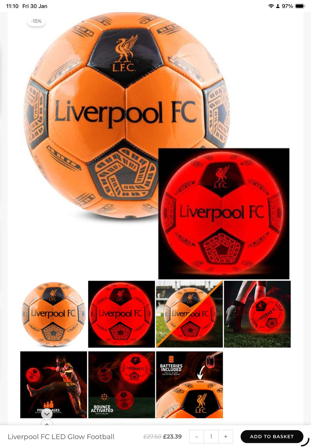Liverpool FC LED Light up Football Size 5