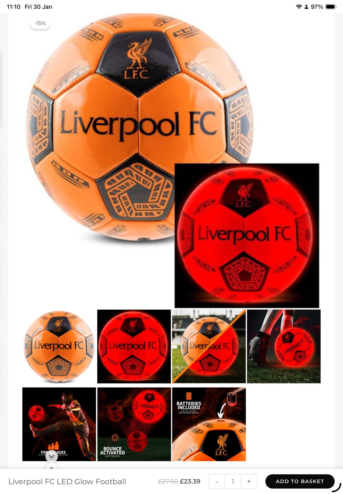 Liverpool FC LED Light up Football Size 5