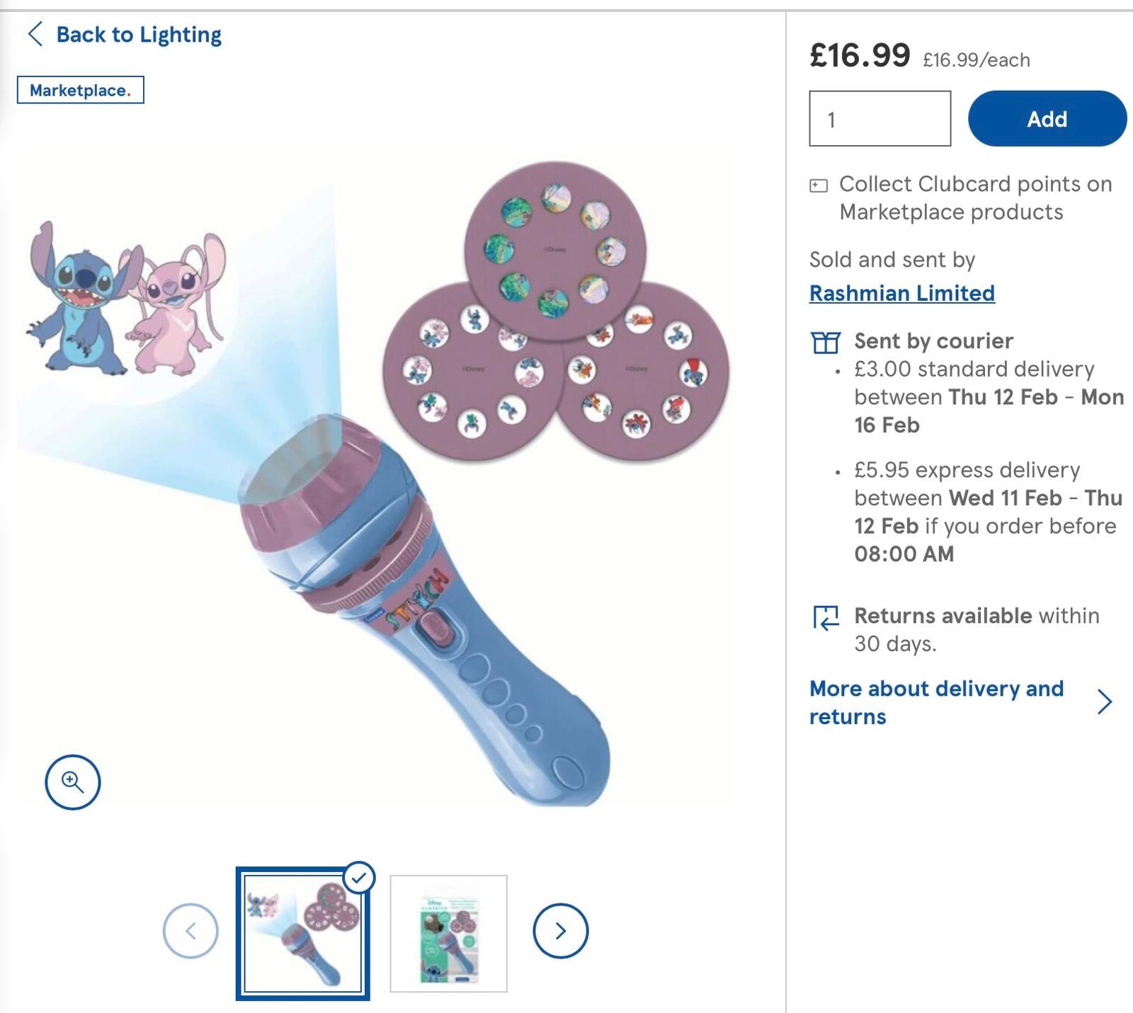 Disney Classics Stitch Stories Projector Torch