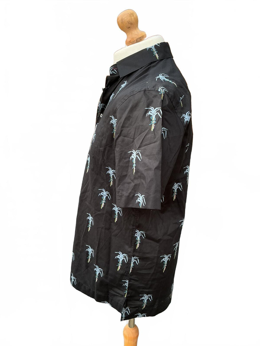 Paul Smith Black Short Sleeve Shirt with Palm Tree Print Size Small