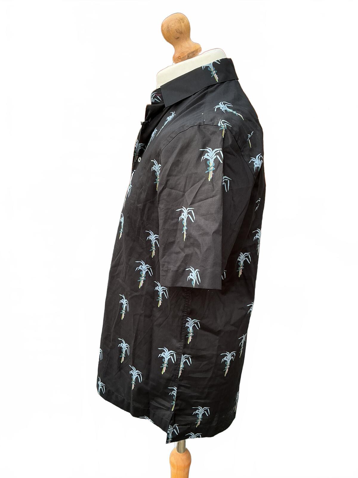 Paul Smith Black Short Sleeve Shirt with Palm Tree Print Size Small