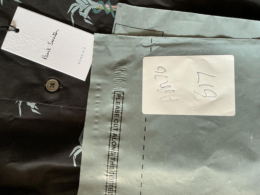 Paul Smith Black Short Sleeve Shirt with Palm Tree Print Size Small
