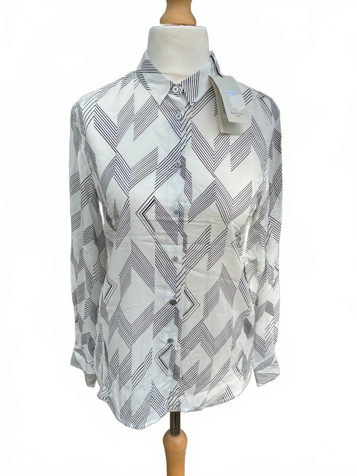 Paul Smith White and Black Geometric Patterned Long Sleeve Shirt Size 8