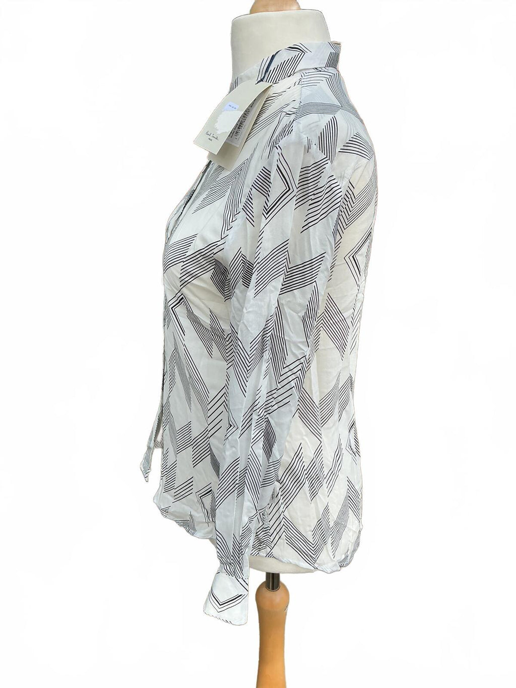 Paul Smith White and Black Geometric Patterned Long Sleeve Shirt Size 8