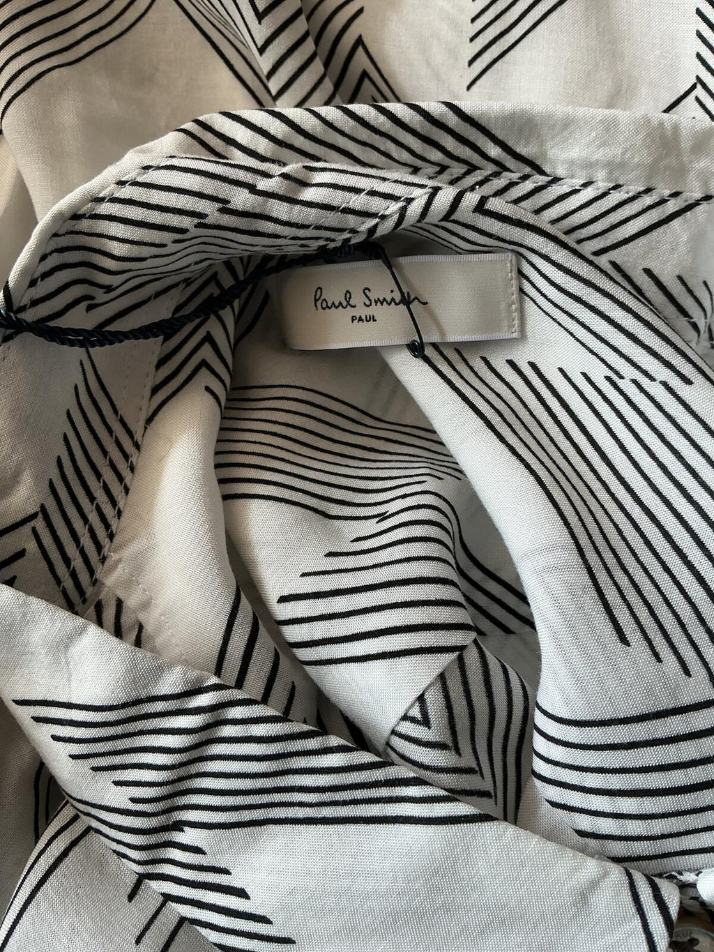 Paul Smith White and Black Geometric Patterned Long Sleeve Shirt Size 8