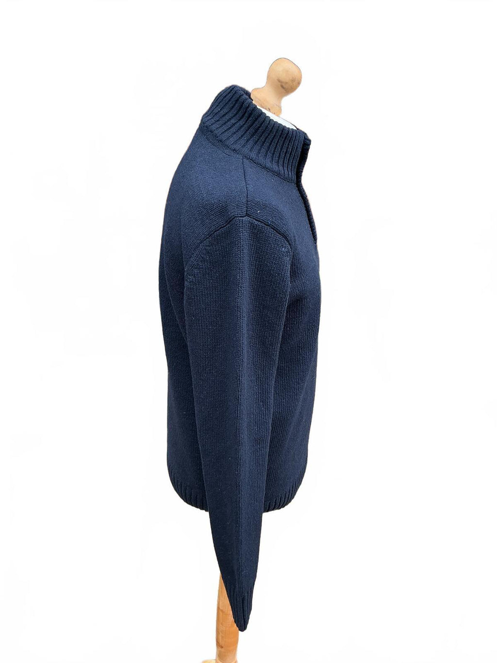 Schott Navy Blue Wool Jumper Size Regular xl with High Neck and Buttons