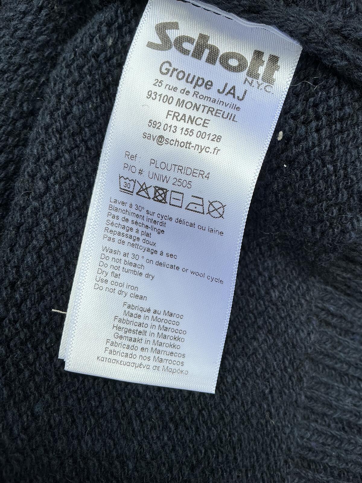 Schott Navy Blue Wool Jumper Size Regular xl with High Neck and Buttons