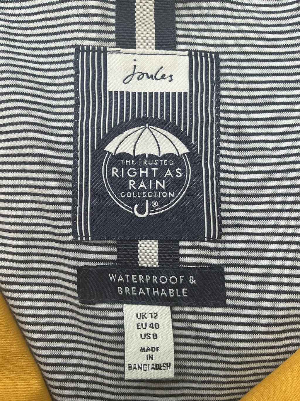 Joules Yellow Hooded Waterproof Coat Jacket Size 12 Casual Outerwear