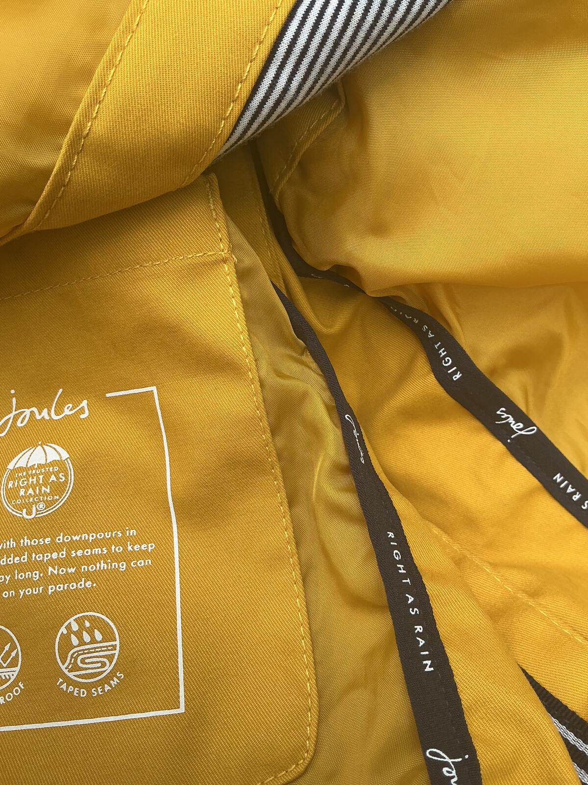 Joules Yellow Hooded Waterproof Coat Jacket Size 12 Casual Outerwear