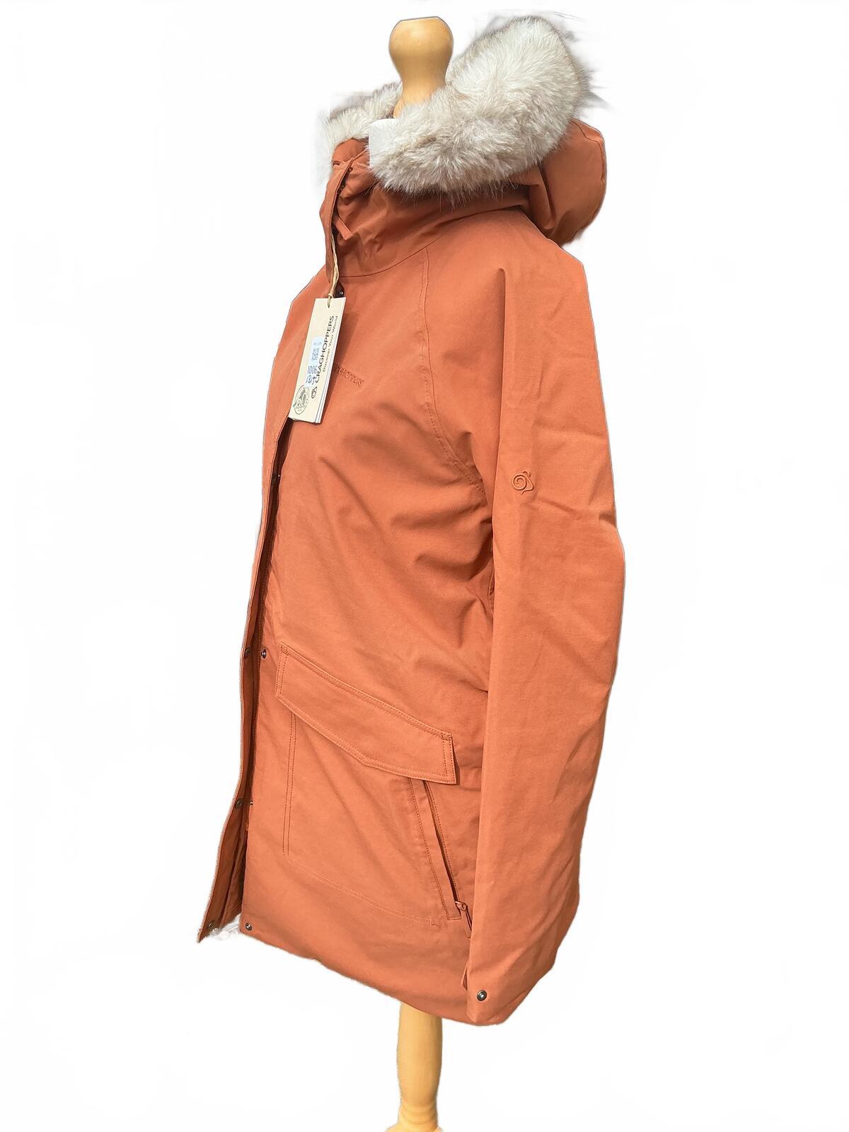 Craghoppers Waterproof Orange Parka Coat with Faux Fur Hood Size 12 *New*
